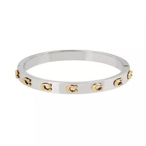 COACH Signature C Hinged Bangle Bracelet Two-Tone Silver and Gold NWT